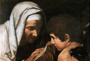 Caravaggio (1571-1610): Anjel vyučuje Františku, sakristia kostola S. Pietro v Perugii
