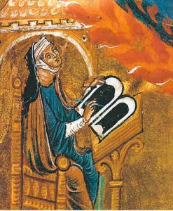 Sv. Hildegarda pri písacom pulte, okolo 1220/1230, Biblioteca Statale, Lucca, Taliansko