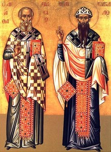 Ruská ikona: sv. Atanáz a sv. Cyril (vpravo)