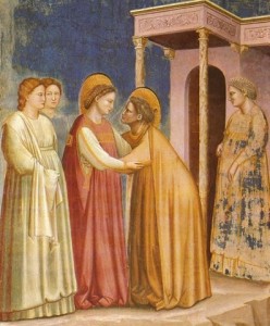Giotto di Bondone: Stretnutie Márie a Alžbety, 1306, freska v kaplnke Scrovegni v Padove